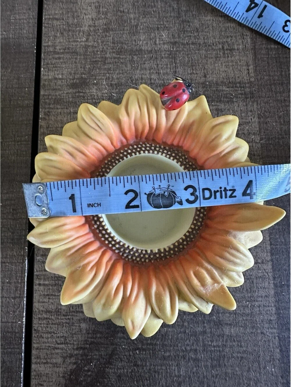 PartyLite Sunflower Ladybug Tealight Candle Holder Yellow Floral Garden Decor